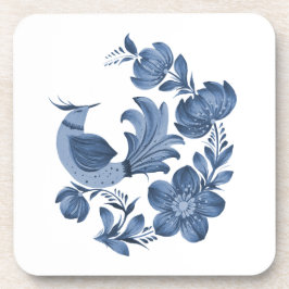 Elegante blaue Volkskunst Vogel- und Blumendekorat Getränkeuntersetzer