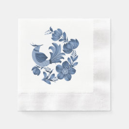 Elegante blaue Volkskunst Vogel- und Blumendekorat Serviette