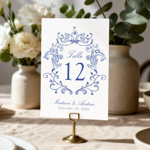 Elegante Blaue Wappen-Hochzeit Tischnummer