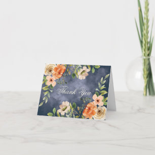 Elegante Blaue Wasserfarben-Blumen Dankeskarte