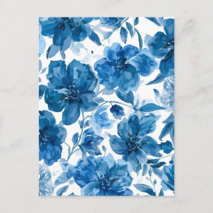 Elegante blaue Wasserfarben-Blumen Postkarte