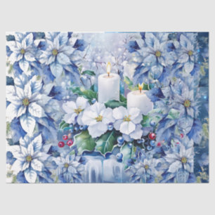 Elegante Blaue Weihnachts-Blumen-Kerzen Dekoupage Seidenpapier
