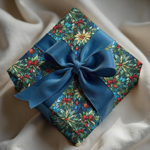 Elegante blaue Weihnachts-Coquette-Bogen-Buntglas Geschenkpapier