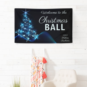 Elegante Blaue Weihnachtsbaumfeier Willkommen Banner