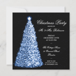 Elegante Blaue Weihnachtsbaumparty Einladung