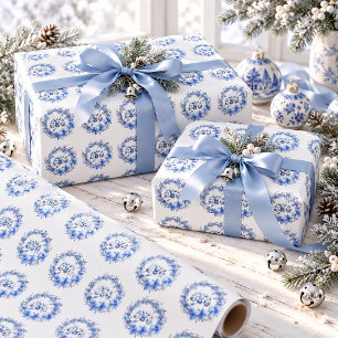 Elegante blaue Weihnachtskränze Vintage Winter Geschenkpapier