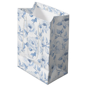 Elegante blaue weiße florale Brautparty-Hochzeit Mittlere Geschenktüte