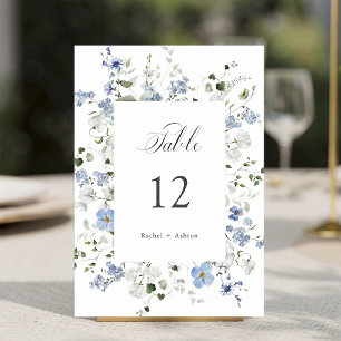 Elegante blaue weiße grüne Blumenhochzeit Tischnummer