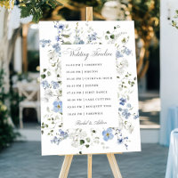 Elegante blaue weiße grüne florale Hochzeitszeitle