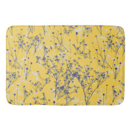 Elegante blaue Wildblumen auf Senfgelb Badematte