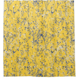 Elegante blaue Wildblumen auf Senfgelb Duschvorhang