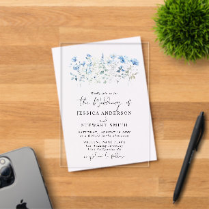 Elegante blaue Wildblumen Florale Hochzeit Acryleinladungen