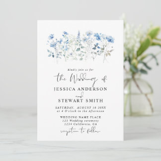 Elegante blaue Wildblumen Florale Hochzeit Einladung