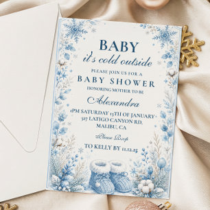 Elegante Blaue Winter-Baby-Party Einladung