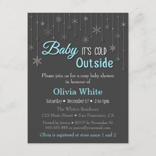 Elegante blaue Winter-Schneeflocken-Baby-Party Einladung