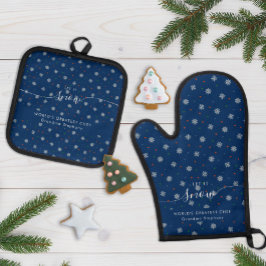 Elegante blaue Winter-Schneeflocken und -Punkte na Ofenhandschuh & Topflappen-Set