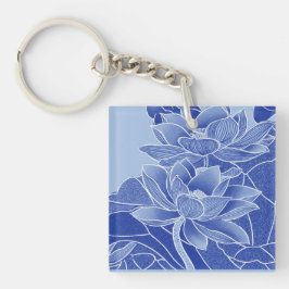 Elegante Blauen Blumen Lotus Lido Chinoiserie Schlüsselanhänger