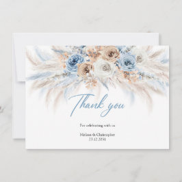 Elegante blauen Blüten und Elfenbein-Rose Pampas Dankeskarte
