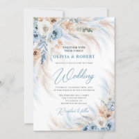 Elegante blauen Blüten und Elfenbein-Rose Pampas