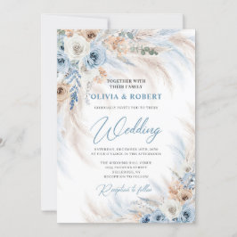 Elegante blauen Blüten und Elfenbein-Rose Pampas Einladung