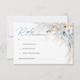 Elegante blauen Blüten und Elfenbein-Rose Pampas RSVP Karte