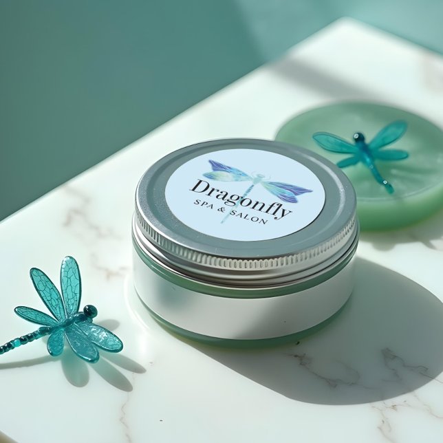 Elegante Blauen und Aqua Runder Aufkleber (Elegant Blue & Aqua Watercolor Dragonfly Classic Round Sticker)