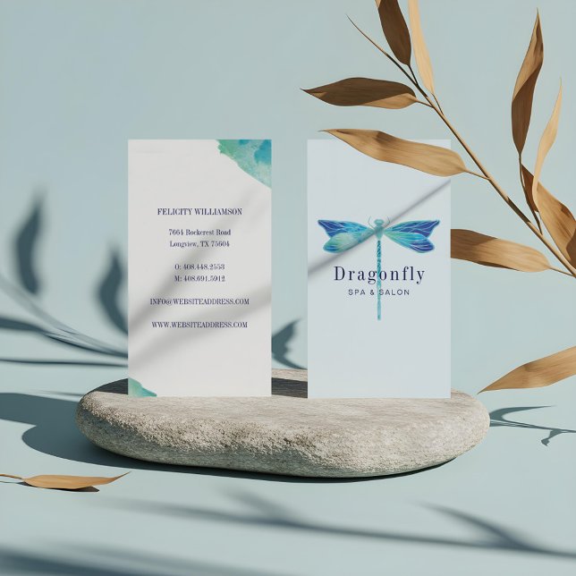Elegante Blauen und Aqua Visitenkarte (Elegant Blue & Aqua Watercolor Dragonfly Business Card)
