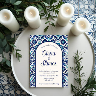 Elegante Blauer Mittelmeer Hochzeit Einladung
