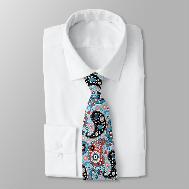 Elegante Blauer und Roter Perser Paisley Print Krawatte (Gebunden)