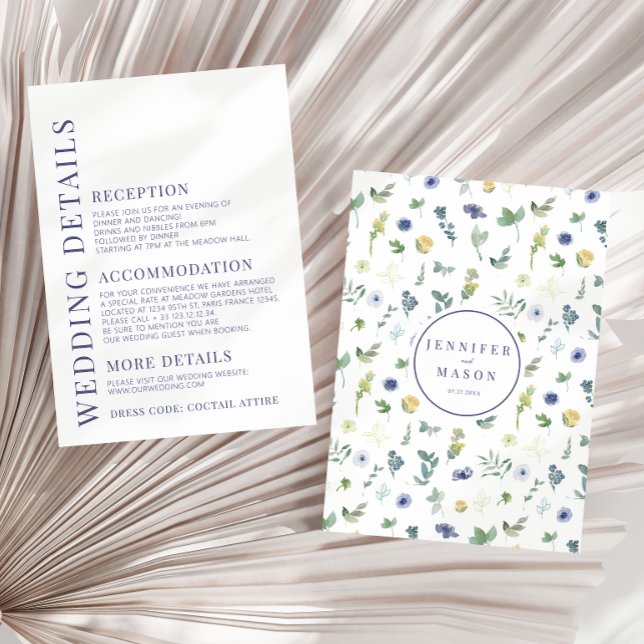 Elegante, blaugelbe Blume Begleitkarte (Von Creator hochgeladen)