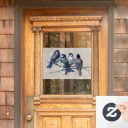 Elegante Blaugraue Vögel auf einem Zweig Vintage Fensteraufkleber