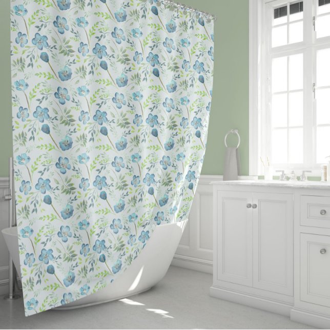 Elegante blaugrüne Blume Duschvorhang (Elegant Blue Green Watercolor Flowers Shower Curtain from Studio Posies.)