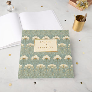 Elegante Blaugrüne Botanische Blumenmuster Gästebuch