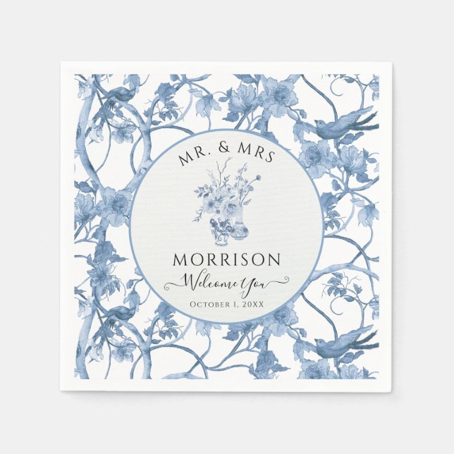 Elegante Blautönen und weiße Hochzeitsempfehlung Serviette (Vorderseite)