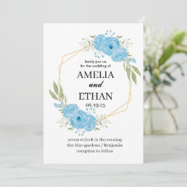 Elegante Blautönen Weiße Hochzeit Einladung