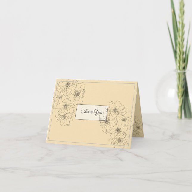 Elegante Bleistift-Linie Zeichnend Blume Cream Dan Dankeskarte (Vorderseite)