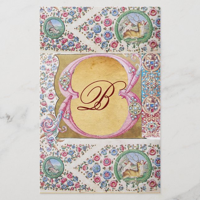 ELEGANTE BLÖCKE, ANGELN, ROSEN, TIERE MONOGRAMM BRIEFPAPIER (Vorderseite)