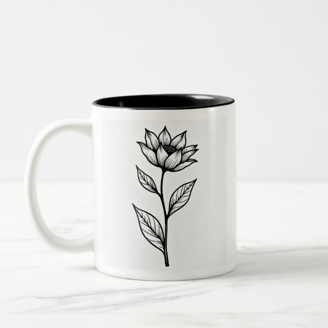 Elegante Blooming Line Kunst Tasse - Minimalistisc (Links)