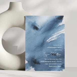 Elegante Blue Abstrakt Watercolor Engagement Party Einladung