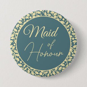 Elegante Blue and Cream Leaf Trauzeugin Button