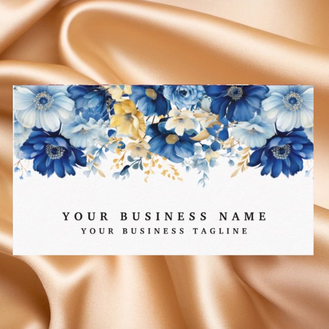 Elegante Blue and Gold Blume Business Cards Visitenkarte (Von Creator hochgeladen)