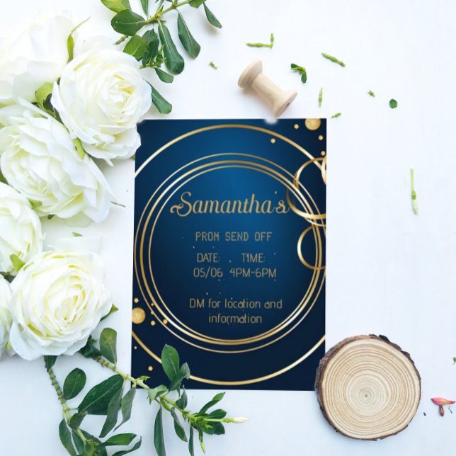 Elegante Blue and Gold Prom Einladung Flyer (Von Creator hochgeladen)