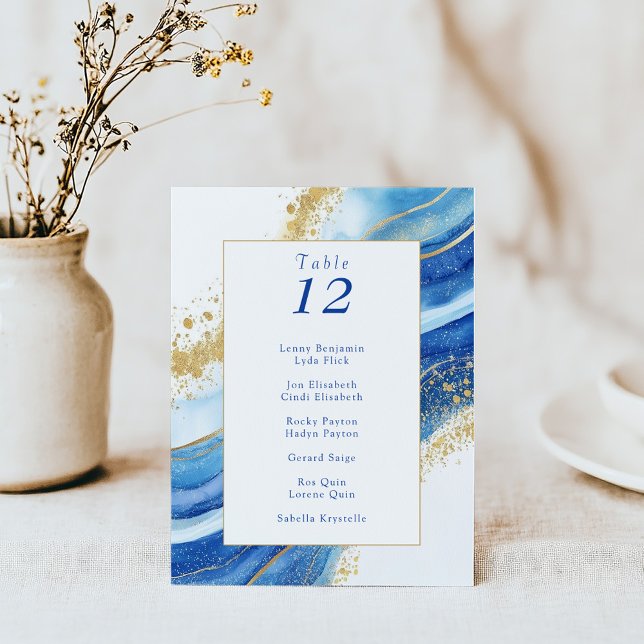 Elegante Blue and Gold Watercolor Tischnummer Card (Von Creator hochgeladen)