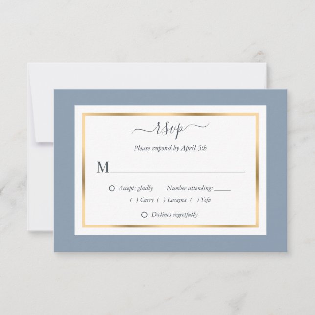 Elegante Blue and Gold Wedding RSVP Cards (Vorderseite)