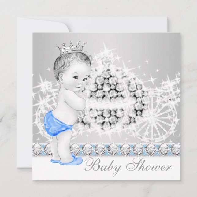 Elegante Blue and Gray Prince Baby Dusche Einladung (Vorderseite)