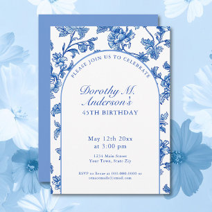 Elegante Blue and White 45. Geburtstagsparty Einladung