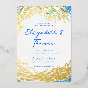 Elegante Blue Aquamarin Gold Surfer Wave Beach Hoc Folieneinladung