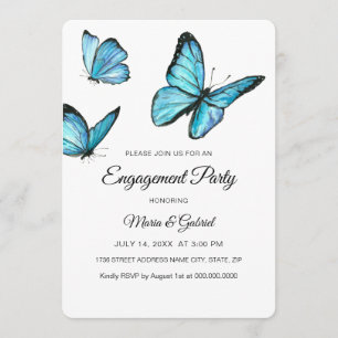 Elegante Blue Aquarellschmetterlinge Verlobung Einladung