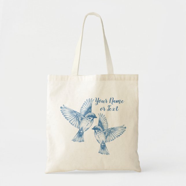 Elegante Blue Birds Name Vintag Tote Bag Tragetasche (Vorne)