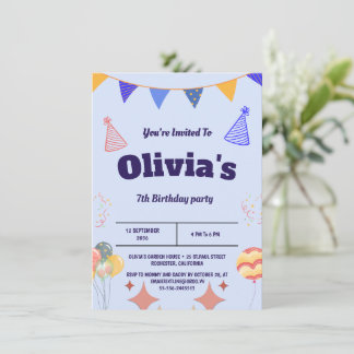 Elegante Blue Birthday Einladungskarte